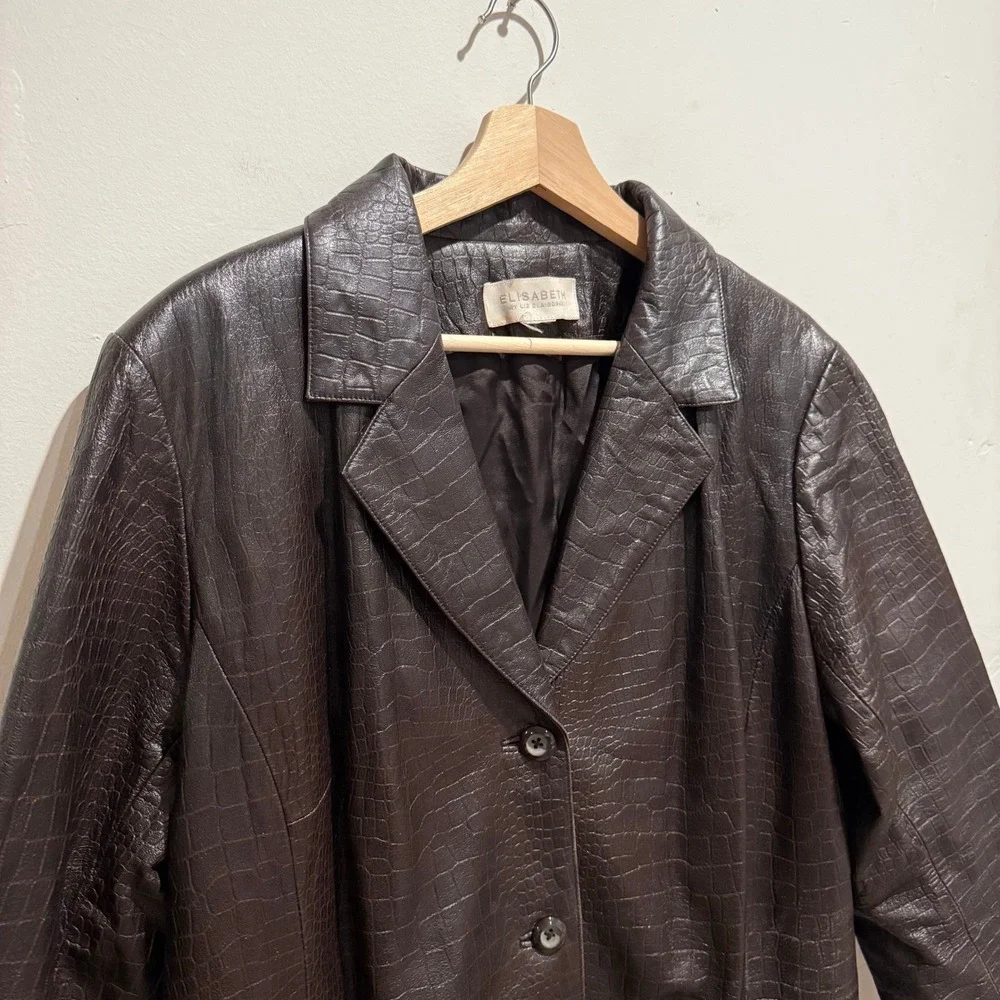 Vintage‎ 90's Liz Claiborne Crocodile Embossed Leather Blazer Jacket